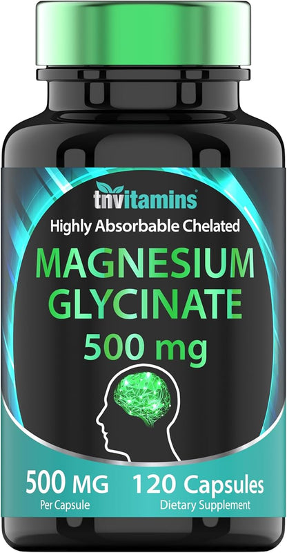 Magnesium Glycinate 500mg Per Capsule - 120 Count | 4 Month Supply! | Pure Chelated Magnesium Supplement for Sleep, Calm, Nerve, Joint, & Bone Support* | AKA Magnesium Bisgycinate | Non-GMO