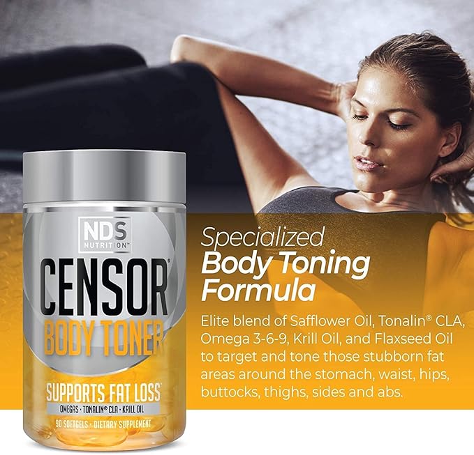 Censor NDS Nutrition Fat Loss and Body Toner with CLA, Fish Oil, Safflower and Omega 3-6-9 Blend - Dietary Supplement for Improved Energy and Health (90 Softgels)