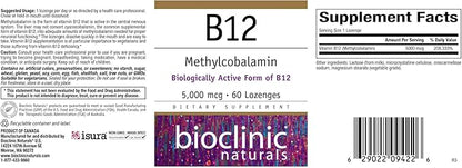 Bioclinic Naturals - B12 Methylcobalamin 5000 mcg 60 LOZ