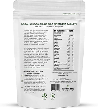 Premium Organic CHLORELLA /SPIRULINA 1000 Tablets (50/50) Kosher, Vegan - Green Algae Superfood, Cracked Cell Wall, Chlorophyll, High in Protein & Iron, no additives, or fillers 8.75 Oz (3 Pack)