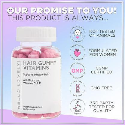 Hair Vitamins Gummies with Biotin 5000 mcg - Vitamin E, C & Zinc Support Hair Growth for Women & Men, Premium Vegetarian & Non-GMO, Stronger, Beautiful Hair, Skin & Nails Supplement - 60 Gummy Bears