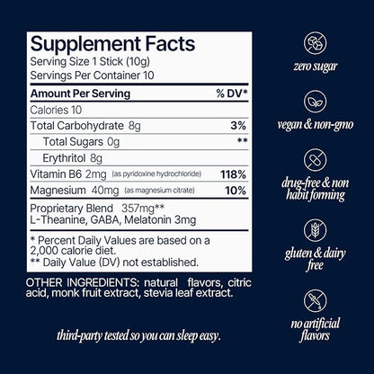 Som Sleep, Calm Sleep Powder Drink Mix, 3mg Melatonin, Magnesium, Vitamin B6, L-Theanine & GABA – Vegan, Keto Friendly – Zero Sugar Berry, 30-Pack