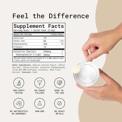 FAVOR Bovine Colostrum Stick Packs | Liposomal And Whole | Holistic Human Health | Convenient For Travel | First Milking | Naturally High IgG Powder | Ethically Made In The USA | Easy To Mix [Vanilla]
