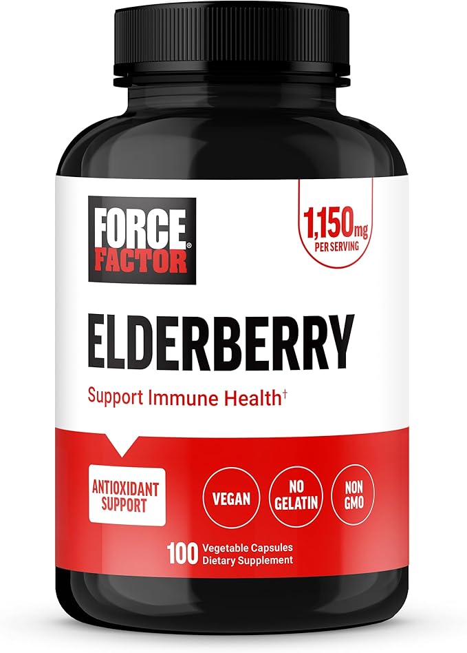 FORCE FACTOR Elderberry Capsules, Immunity Supplement and Antioxidants Supplement for Men and Women, Daily Immunity Boost, Vegan, No Gelatin, Non-GMO, 100 Vegetable Capsules