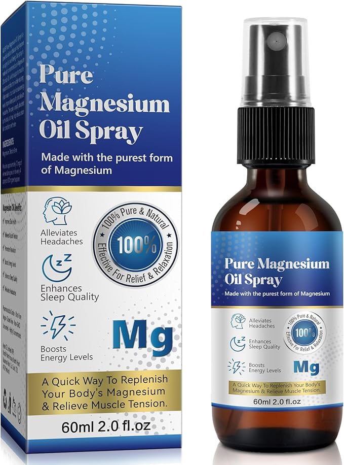 Pure Magnesium Oil Spray, Magnesium Oil Spray, 100% Pure & Natural Organic Concentrated Magnesium Chloride Oil-2.0 Fl.Oz