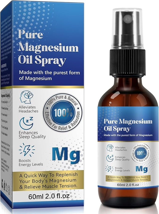 Pure Magnesium Oil Spray, Magnesium Oil Spray, 100% Pure & Natural Organic Concentrated Magnesium Chloride Oil-2.0 Fl.Oz