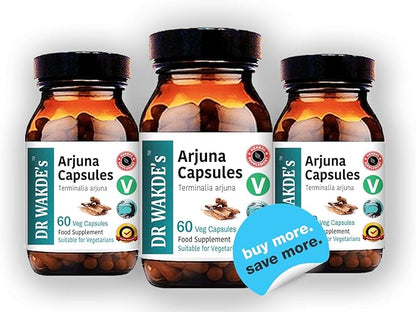 DR WAKDE's Arjuna Capsules (Terminalia arjuna) | 60 Veg Caps | Ayurvedic Supplement | Vegan | 100% Herbal | Quantity Discounts | Same Day Dispatch