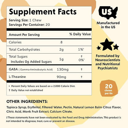 PYM Citrus Mood Chews Support for Stress, Worry & Overwhelm, 60 Count | 130mg GABA, 90mg L-Theanine | Vegan, Non-GMO, Gluten-Free, No Added Sugar | All-Natural Mood Balance Supplement Made in USA