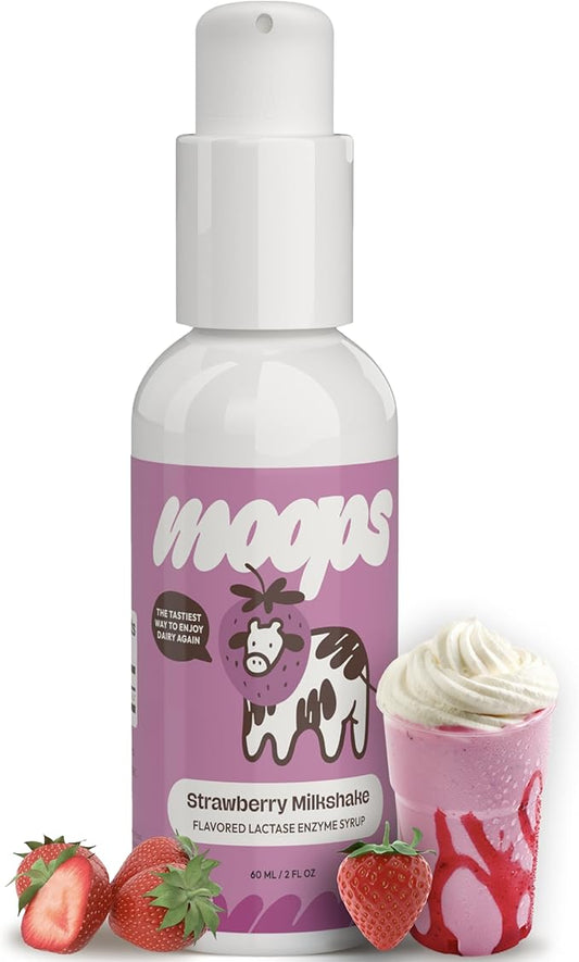 Lactase Enzyme Drops 2oz – Delicious Strawberry Milkshake Flavor – 10,000 FCC Units for Fast Acting Dairy Relief – Customizable Dosing for Lactose Intolerance – Portable Twist-to-Lock Pump