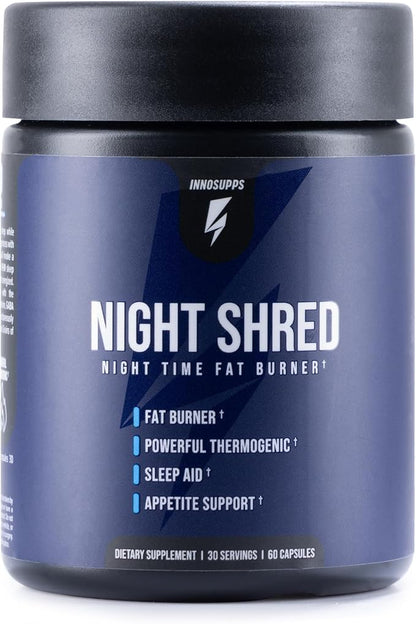 Night Shred Fat Burner and Natural Sleep Support | Ashwaganda, 5-HTP, CLA, Melatonin | Appetite Suppressant | Weight Loss Support Nighttime Fat Burning (60 Vegetarian Capsules)