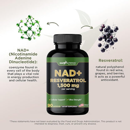 Gade Nutrition NAD Supplement with Resveratrol | Nicotinamide Plus in Capsules Made in USA | Antioxidant Healthy Aging Supplement