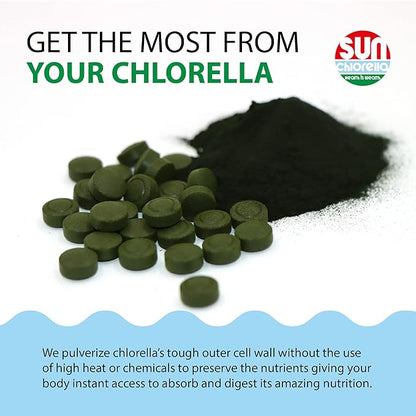 Sun Chlorella 200 mg Green Algae Superfood Supplement - Pulverized Cell Wall - Chlorophyll, CGF, Active B12, Iron, Protein - Non-GMO - 1500 Tablets