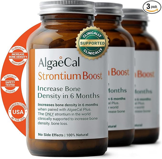 AlgaeCal - Strontium Boost, Natural Strontium Supplement for Bone Density Increase, Strontium Citrate 680 mg, Easy to Swallow for Bone Health & Bone Strength, Gluten-Free - Veggie Caps, 3 Month Supply