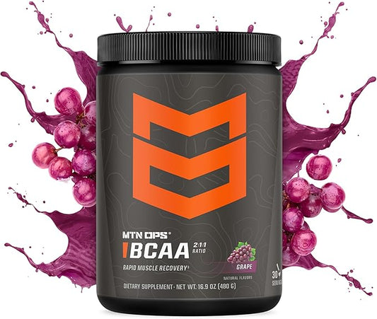 MTN OPS BCAA 2:1:1 Amino Acids Supplement Powder for Rapid Muscle Recovery & Repair with Zero Sugar & Gluten Free, 30 Servings (Grape)