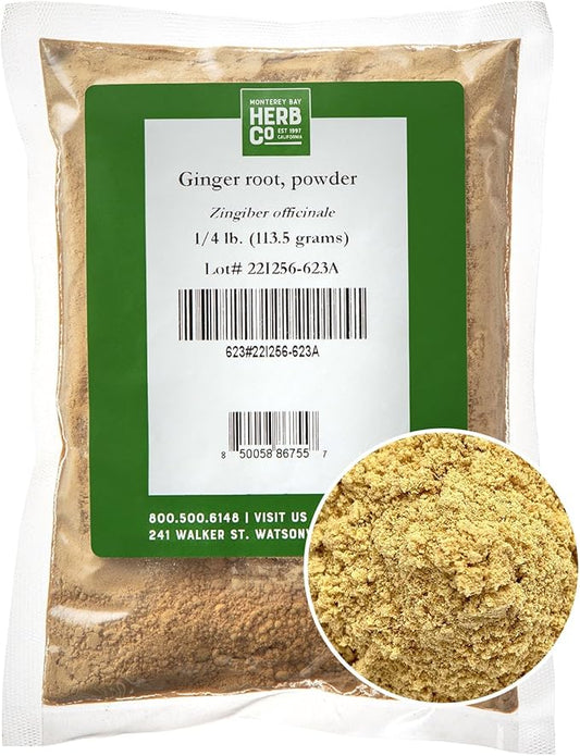 MONTEREY BAY HERB CO. Ginger Root Powder | Pungent Spice | Add to Foods | Use in Bath Soaks & Body Scrubs (1/4 Pound, Powder)