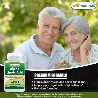 Best Naturals Alpha Lipoic Acid 600 mg 60 Capsules - ALA Powerful Antioxidant (60 Count (Pack of 3))