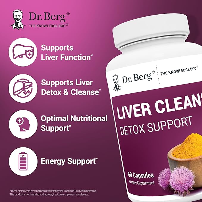 Dr. Berg Liver Cleanse Detox Capsules w/Unique Blend of Milk Thistle, Ox Bile & Folate - Liver Supplement Includes Turmeric, Black Pepper & Choline - 60 Capsules