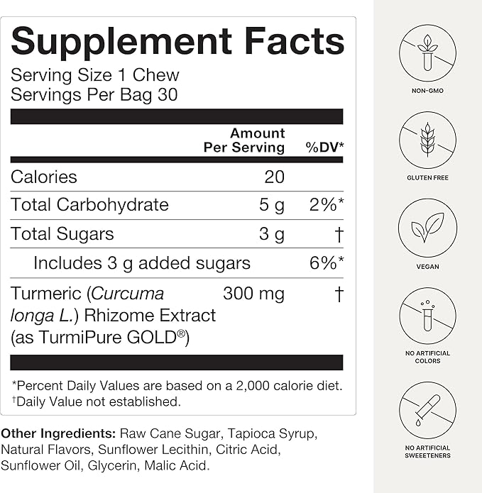 HumanN Turmeric Chews Supplement – Clinically Studied High Absorption Curcumin Complex - Orange Citrus Flavor – from SuperBeets Makers – Joint Health – 30 Count
