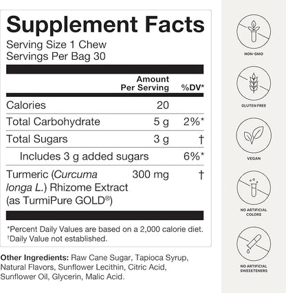 HumanN Turmeric Chews Supplement – Clinically Studied High Absorption Curcumin Complex - Orange Citrus Flavor – from SuperBeets Makers – Joint Health – 30 Count