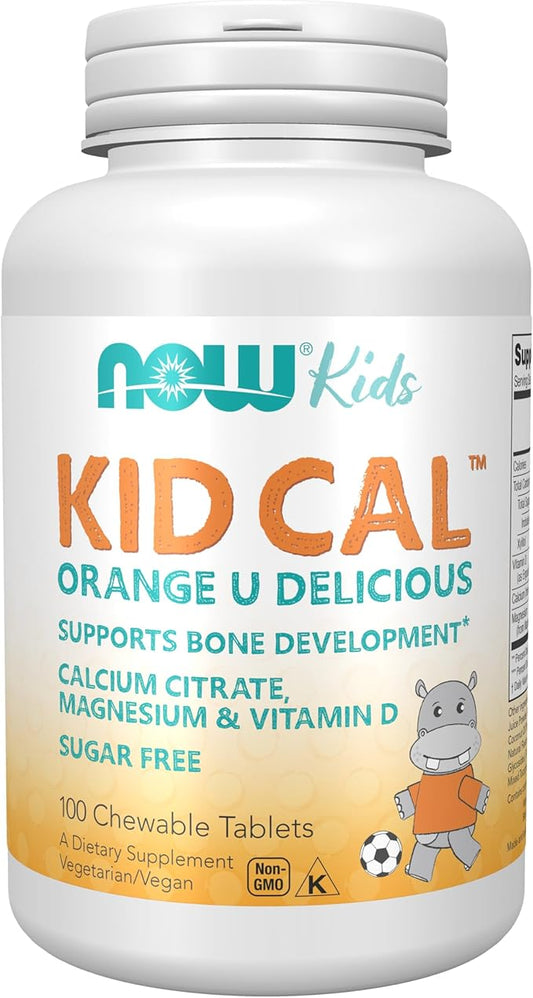 NOW Foods Supplements, Kid Cal with Calcium Citrate, Magnesium and Vitamin D, Tart Orange, 100 Chewables, packaging may vary