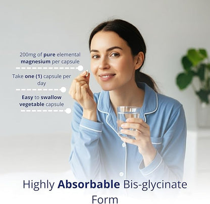 CanPrev Magnesium BisGlycinate 200mg Gentle 60 Veg Caps, 60-Day Supply, Chelated Magnesium Supplement for Bone & Muscle Support, Easy to Digest, Promote Relaxation & Comfort, Vegan, Non-GMO, No Sugar