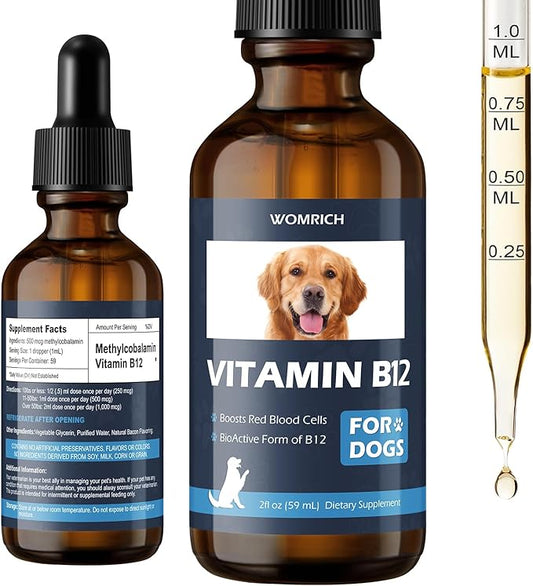 Vitamin B12 for Dogs | Methylcobalamin (Methyl B12) | Appetite Stimulant, Treatment of EPI in Dogs Boosts Red Blood Cell Formation, Energy, Nervous System, Treats Pancreatitis | 2 fl oz