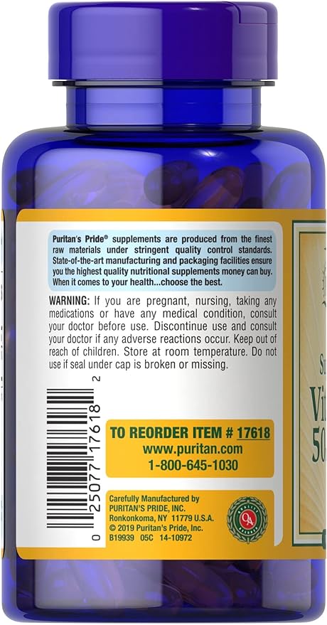 Puritan's Pride Vitamin D3 50mcg (2,000 IU) Bolsters Immune Health for Support of Immune Health and Healthy Bones and Teeth 200 Softgels (Pack of 2)