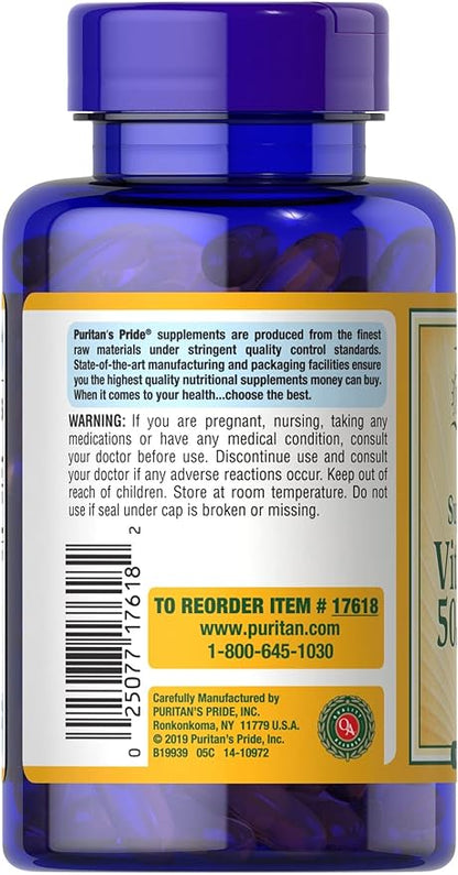Puritan's Pride Vitamin D3 50mcg (2,000 IU) Bolsters Immune Health for Support of Immune Health and Healthy Bones and Teeth 200 Softgels (Pack of 2)