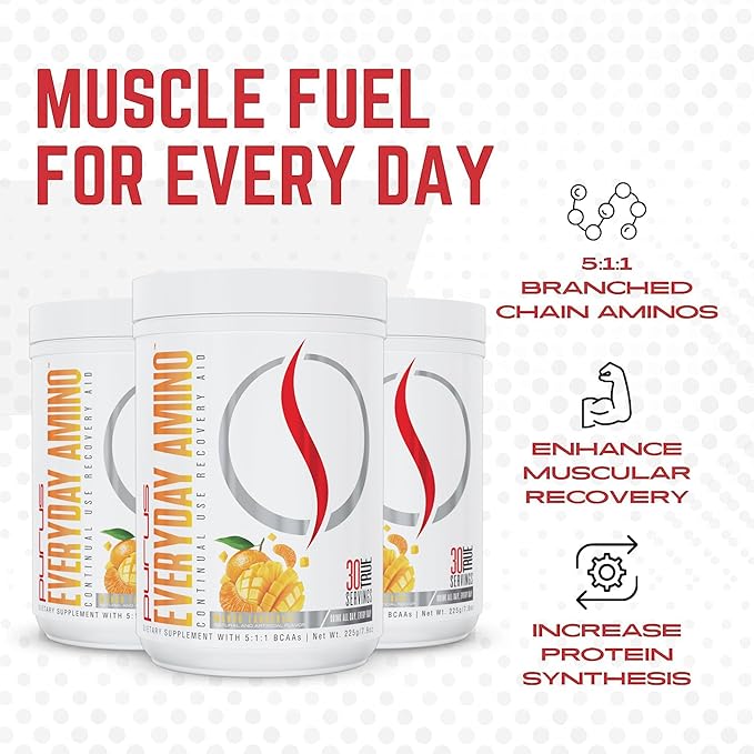 Purus Labs Everyday Amino BCAA Powder | Amino Acids for Muscle Hydration & Recovery | Sugar Free & Gluten Free | 30 Servings (Fresh Mango Tangerine)