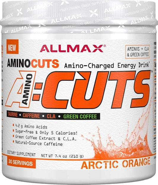 ALLMAX A:CUTS Amino-Charged Energy Drink, Arctic Orange - 210 g - with Caffeine, Green Coffee Extract, L-Carnitine & 2000 mg of Taurine - Sugar & Gluten Free - 30 Servings