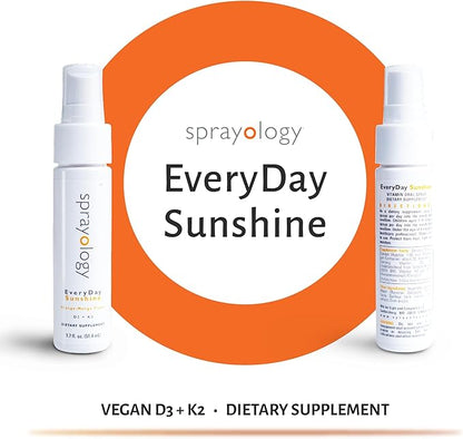 Sprayology Everyday Sunshine Vitamin Spray | Vitamin D3 & K2 Supplement for Adults | Vegan, Gluten-Free & Lactose-Free | Immune Support Spray & Mood Booster | 30 Day Supply (1.7 fl oz)
