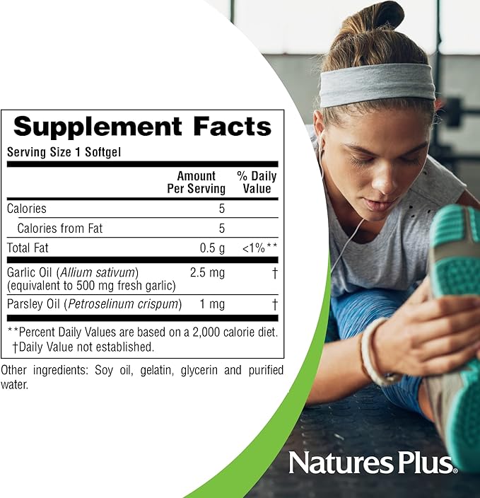 Natures Plus Garlic & Parsley - Naturally Promotes Healthy Cholesterol & Blood Pressure Levels - 180 Softgels (180 Servings)