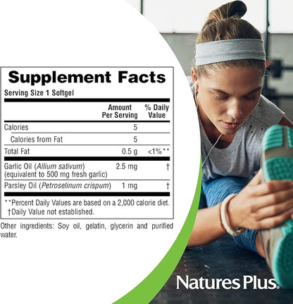 Natures Plus Garlic & Parsley - Naturally Promotes Healthy Cholesterol & Blood Pressure Levels - 180 Softgels (180 Servings)