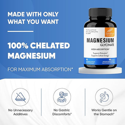 Sandhu's Superior Absorption Magnesium Glycinate 775mg|140mg Elemental Magnesium Capsules|90 Count (Pack of 2), 180 Days Supply|Supports Restful Sleep, Nerve, Muscle, Bone, Heart Health