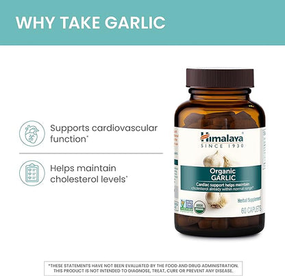 Himalaya Organic Garlic, For Lipid Metabolism and Immune Support, 1,400 mg, 60 Caplets, 1 Month Supply, 2 Pack