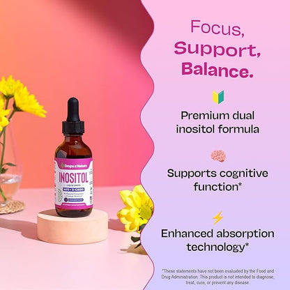 Inositol Supplement - Pure & Potent Myo-Inositol Vitamins for Women - Vegan, Easy Liquid Dose - Non-GMO Liquid Drops to Support Mental Clarity, Cellular Health and General Wellness (Mixed Berry, 60ml)