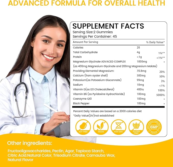 Magnesium Gummies 1000mg -Magnesium Glycinate Supplement and Magnesium L-Threonate Gummy,Sugar Free Magnesium Potassium Supplement for Calm Mood, Muscle, Bone & Sleep Support 90 MangoPineapple Gummies