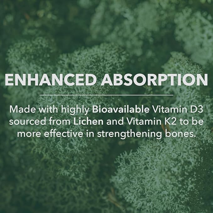 PlantFusion Organic Vegan Vitamin D3 + K2 5,000 IU, 50MCG – Vitamin D Sourced from Plant Based Lichen and Vitamin K2, for Immune Support and Bone Health - 60 Capsules