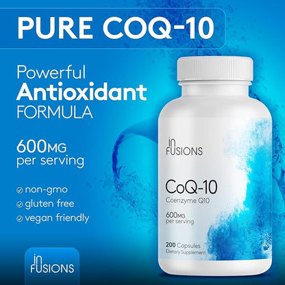Infusions Maximum Strength Pure CoQ10 600mg 200 Capsules High Absorption Gluten Free Non-GMO (2)
