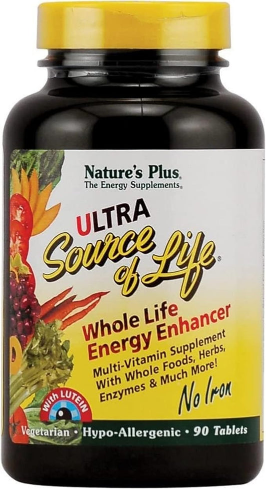 Natures Plus Ultra Source of Life No-Iron Multivitamin - 90 Tablets - Supports Immune Health, Energy & Overall Well-Being - with Lutein & Vitamin D3 - Vegetarian & Gluten Free - 30 Servings