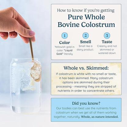 Colostrum Supplement Powder for Gut Health, Immune Support, Muscle Recovery & Wellness | Natural IgG Pure Whole Bovine Colostrum Superfood, Unflavored, 30 Servings