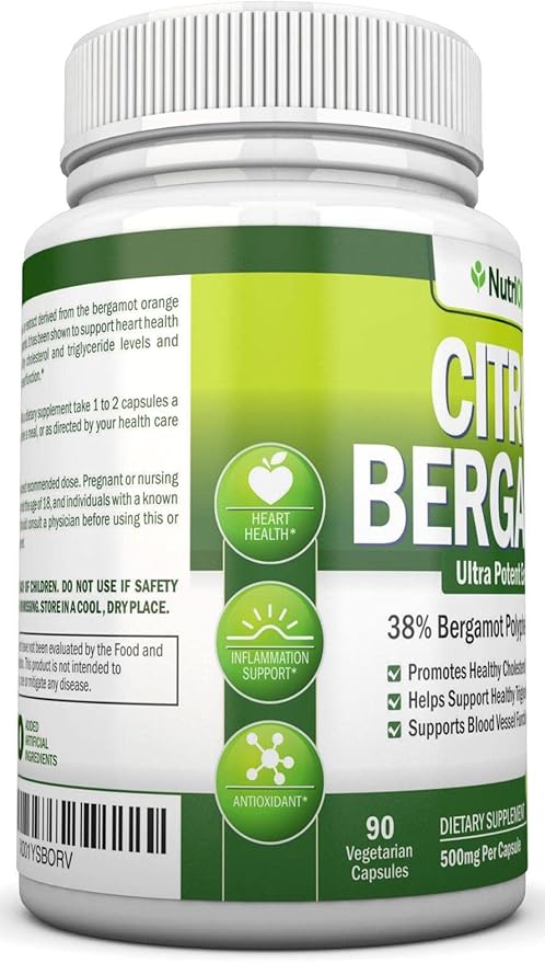 Citrus Bergamot - 500 mg - 90 Vegetarian Capsules - 38% Polyphenols - Natural Premium Quality Citrus Bergamot Extract - Promotes Healthy Triglyceride Levels