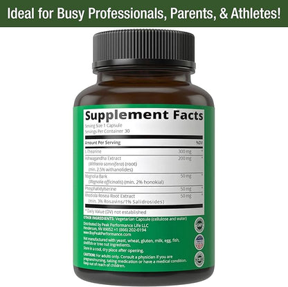 5-in-1 Cortisol Supplement for Women & Men. Lower High Cortisol with Ashwagandha, Rhodiola Rosea, L-Theanine, Phosphatidylserine, Magnolia Bark. Calm Relaxation, Balanced Energy, Vegan Supplements