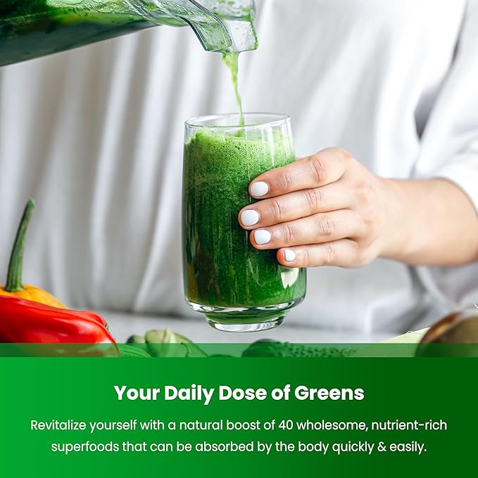 NutraChamps Super Greens Powder Premium Superfood | 20+ Organic Green Veggie Whole Foods | Wheat Grass, Spirulina, Chlorella | Antioxidant, Digestive Enzyme & Probiotic Blends (9.0 Oz, Unflavored)