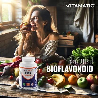 Vitamatic Rutin 1000mg Supplement, 90 Servings, Bioflavonoid, Free Radical Scavenger, Non-GMO, Gluten Free, Vegetarian