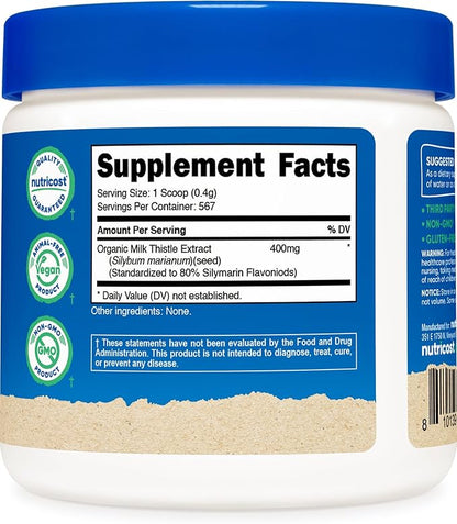 Nutricost Organic Milk Thistle (Silybum Marianum) 8 oz per Container (Unflavored) - Non-GMO, Gluten-Free
