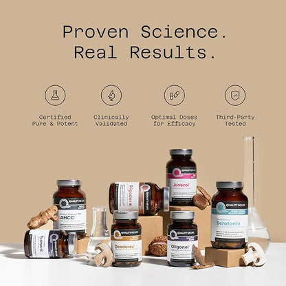 Quality of Life Premium Kinoko Platinum AHCC Herbal Supplement, 750mg of AHCC per Capsule, for Immune Support, Liver Function, Maintains Natural Killer Cell Activity, 1 Pack, 60 Veggie Capsules