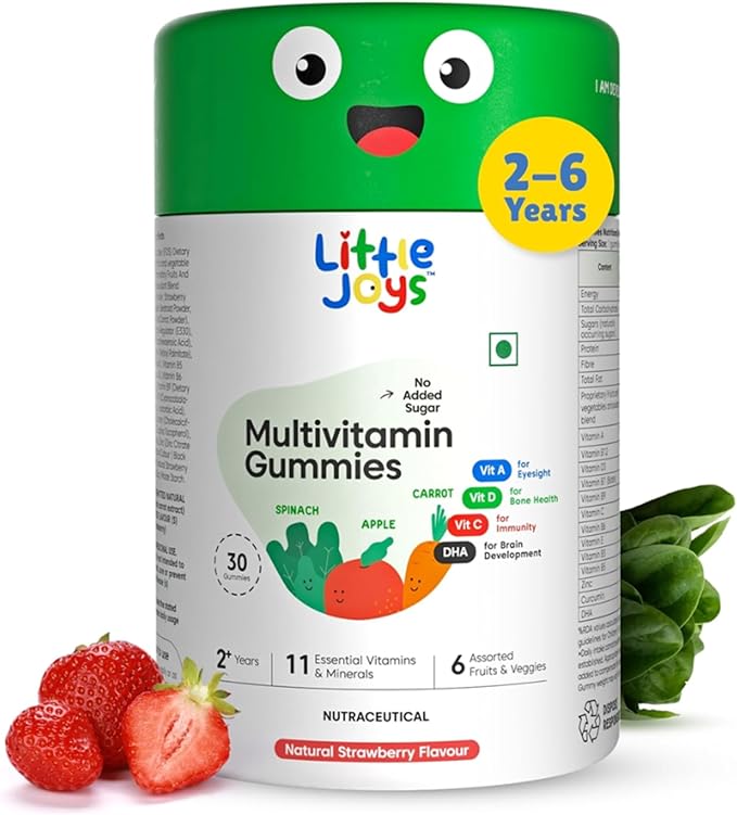 Kids Multivitamin Gummies |2+ Years| No Added Sugar | DHA, Vitamin D3, B12, C, A, Zinc & Iron | Immunity & Bone Health | No Preservatives I Gluten Free I Strawberry Flavour I 30 Day Pack