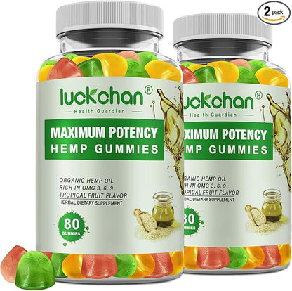 Hemp Gummies for Sleep, Pain, Aanxiety and Stress - High Potency 100% Natural Hemp Oil Infused Gummies - Hemp Gummy Supplement for Adults (2 Packs)