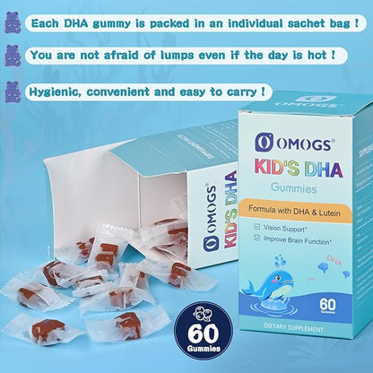 Children’s DHA Blueberry Flavoured Gummies, with Lutein, Omega-3 & Vitamin C Algae DHA, for Eye Health, Brain Health & Healthy Immunity, Gluten Free, Vegan, 60 Gummies.